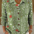 Women's Christmas Tree Art Print Casual Lapel Sweater