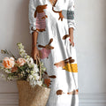 Women's Vintage Dachshund Art Print Linen Pocket Dress
