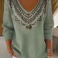 Women's Vintage Floral Art Print Casual Pullover Sweater