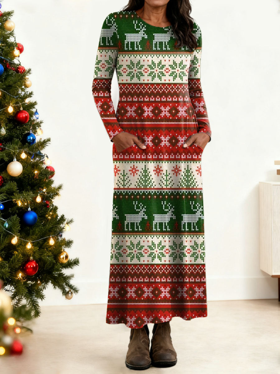 Women's Christmas Pattern Art Print Long-sleeved Dress
