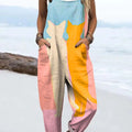 Women's Lovely Cats Art Print Casual 100% Cotton Wide Leg Jumpsuit