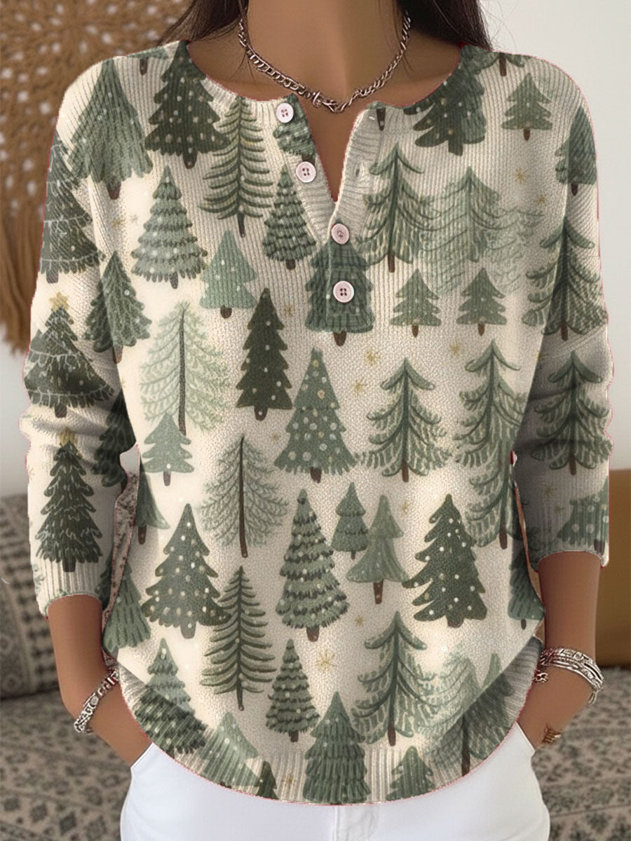 Vintage Christmas Art Print Buttoned Cardigan Sweater