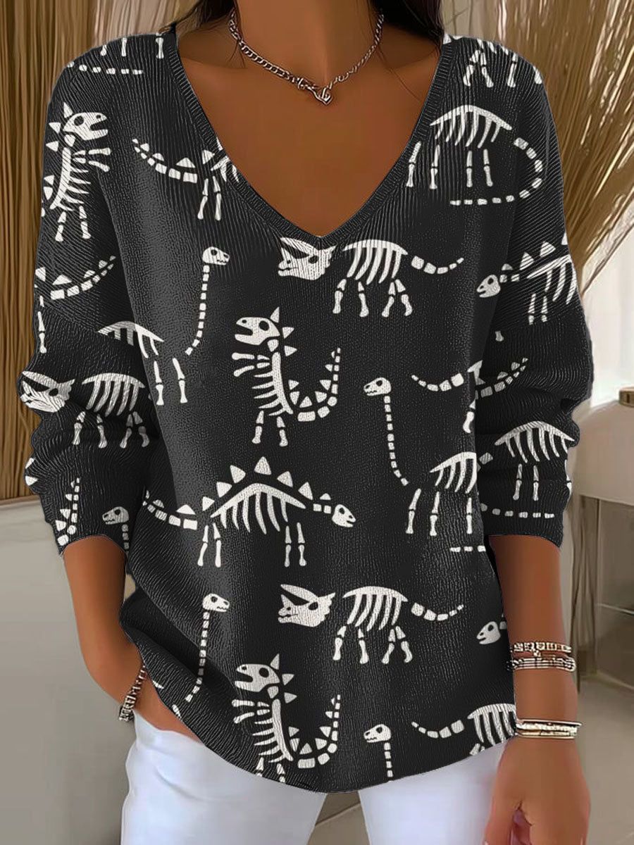 womens-dinosaur-fossil-print-casual-pullover-sweater