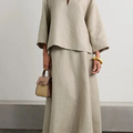 Women's V-neck Top and Skirt Linen Two-piece Suit