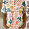 Women's Vintage Flower Pattern Printed Cotton Linen Top