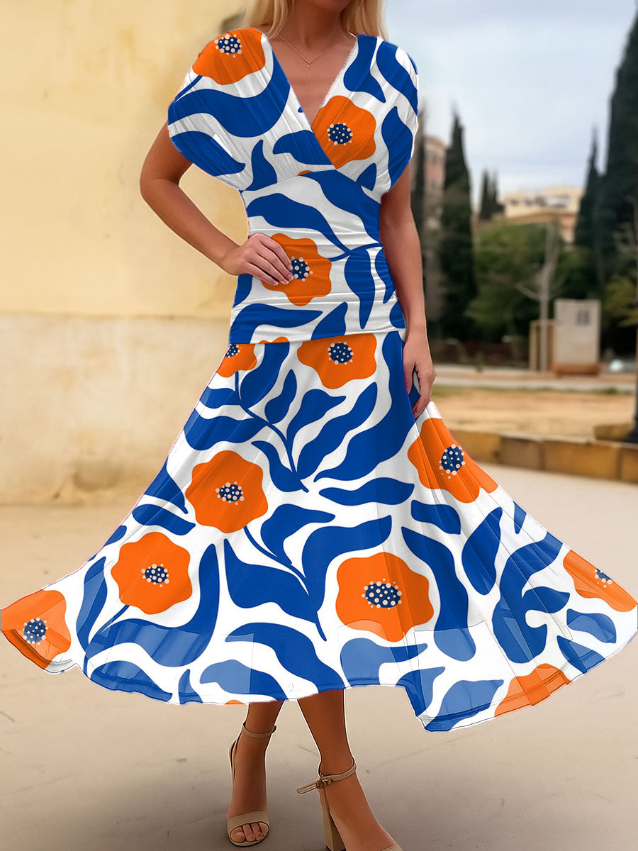 Women's Vintage Flower Art Print  Flowy Casual Dress