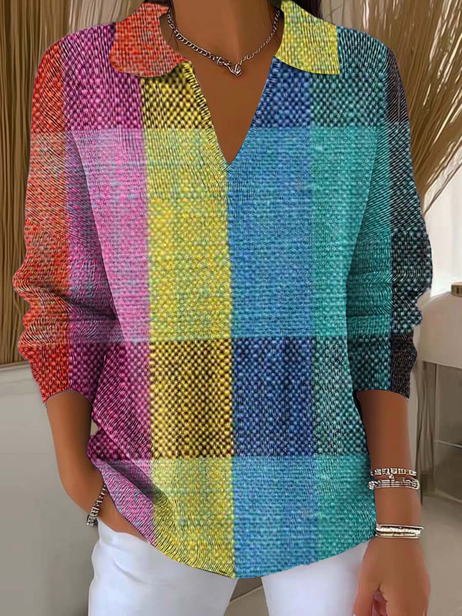 womens-colorful-geometric-check-art-print-casual-hooded-button-sweater