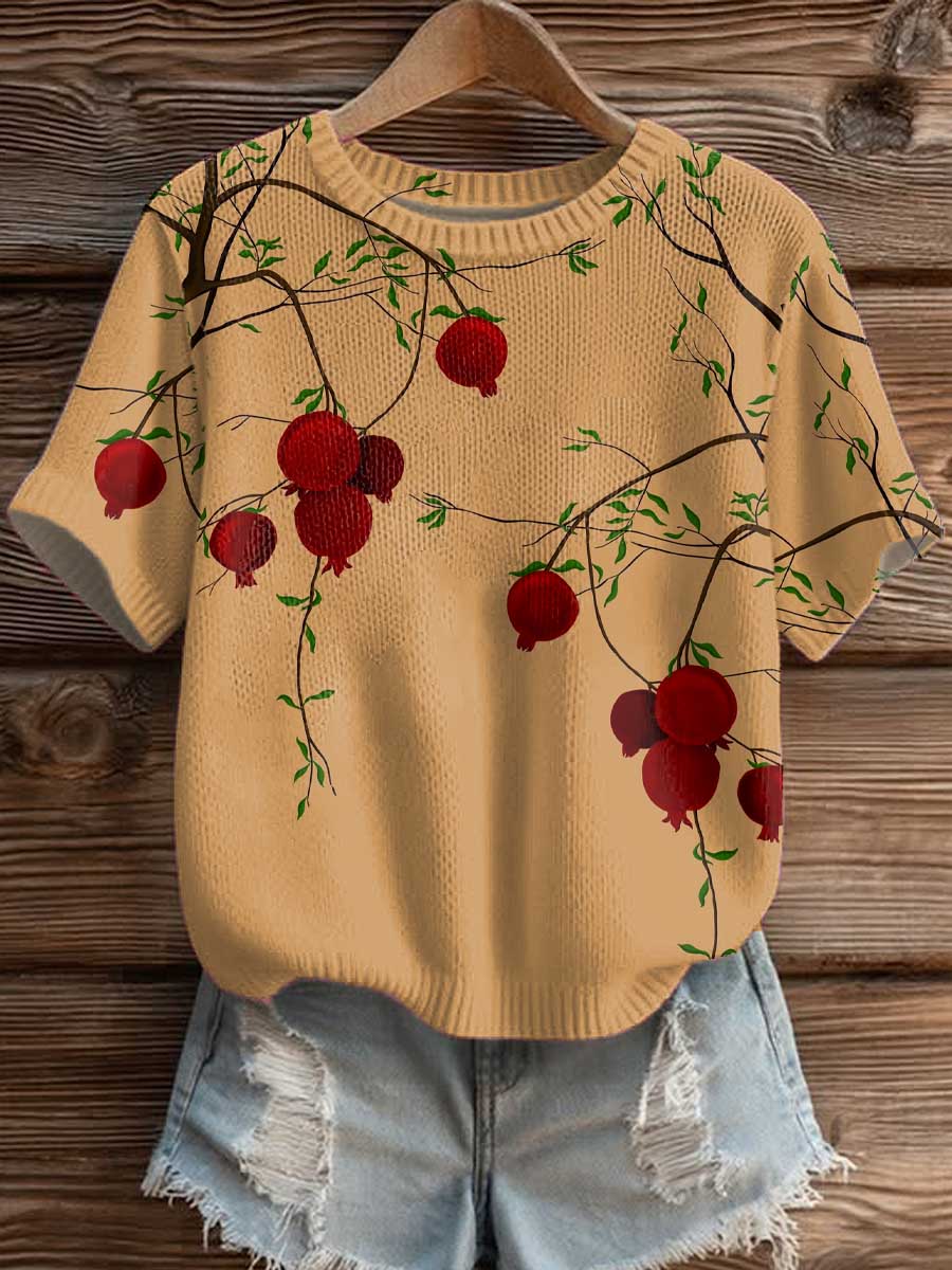 womens-vintage-pomegranate-art-print-casual-crew-neck-short-sleeve-knitted-sweater