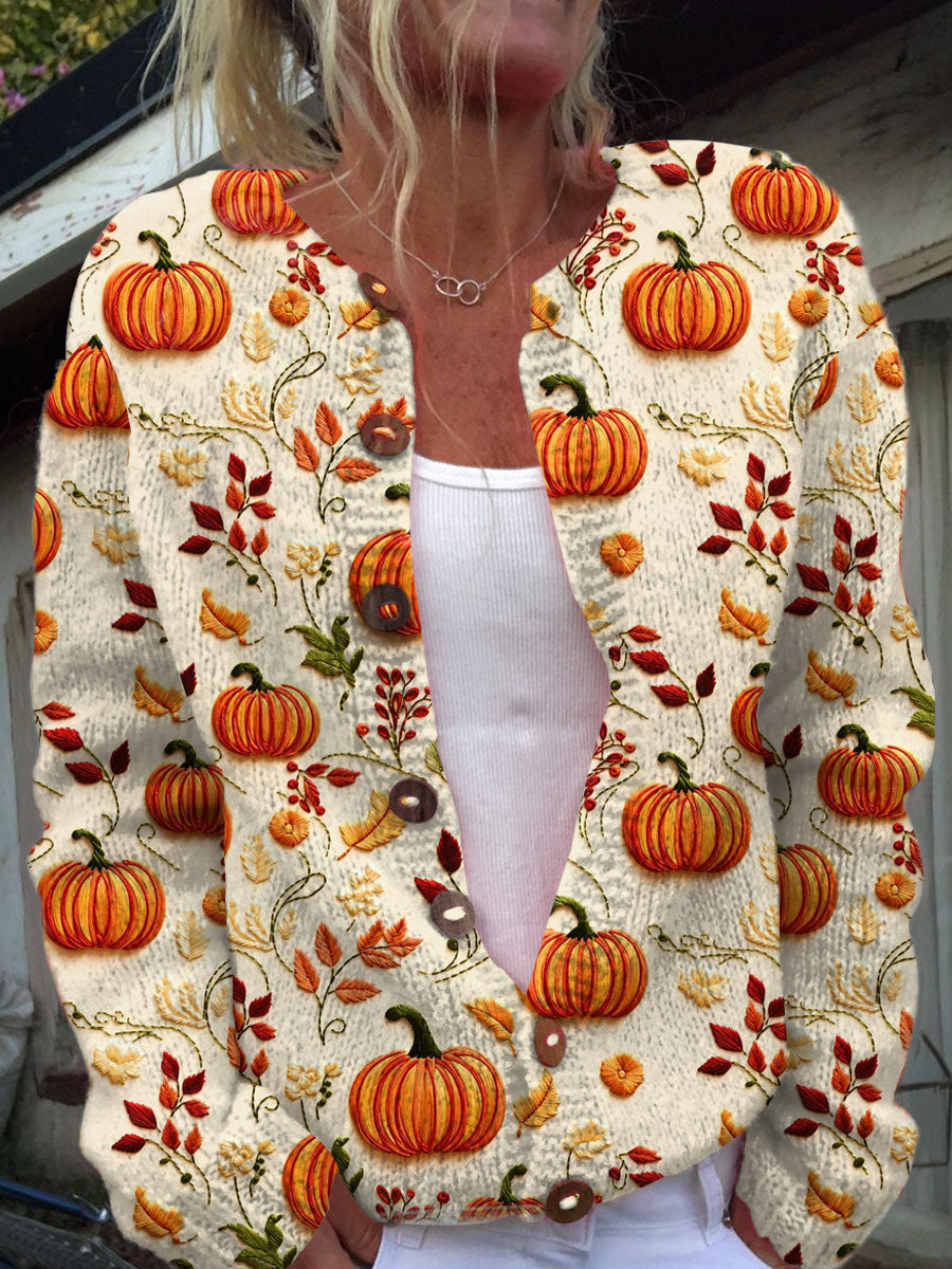 vintage-pumpkin-art-print-buttoned-cardigan-sweater-3k7v