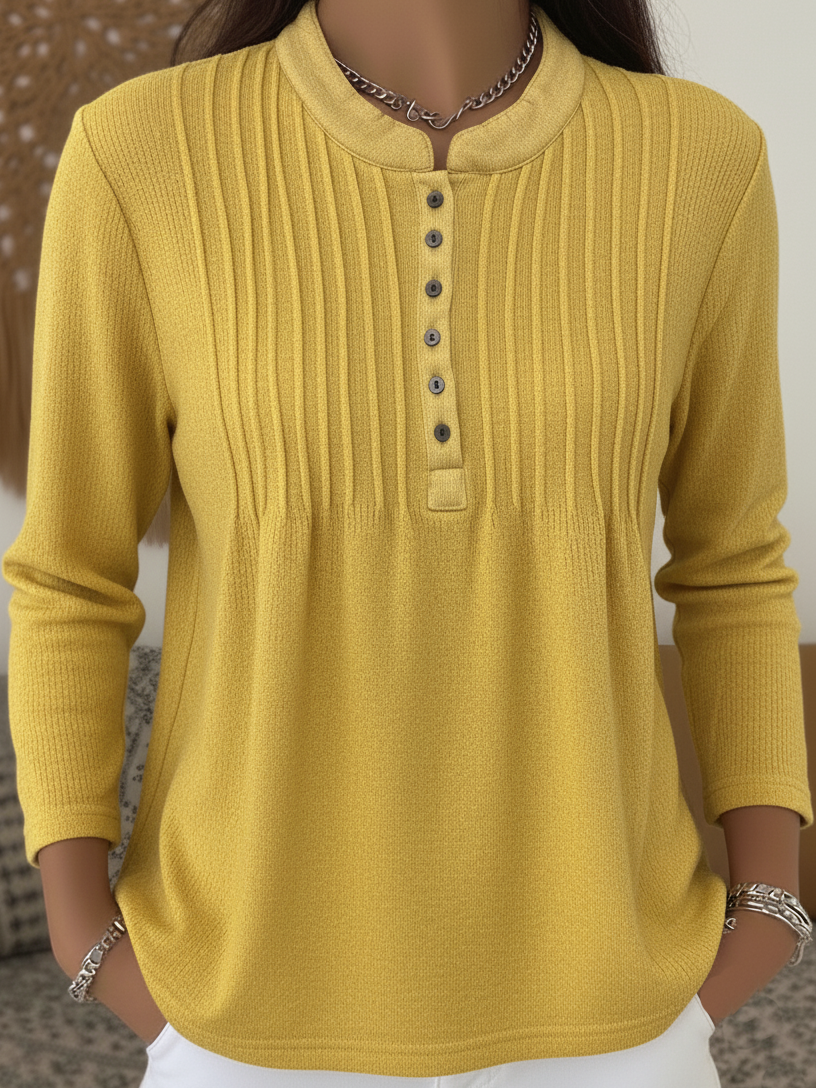 Women's Soft Vintage Pleated Button-Down Knit Top