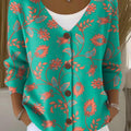 Damen-Vintage-Strickjacke mit Blumenmuster, Knopfleiste und V-Ausschnitt 