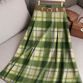 Women's Vintage Beautiful Green Plaid Art Print Cotton Skirt