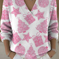 Women's Christmas Pattern Art Print Buttoned Cardigan Sweater