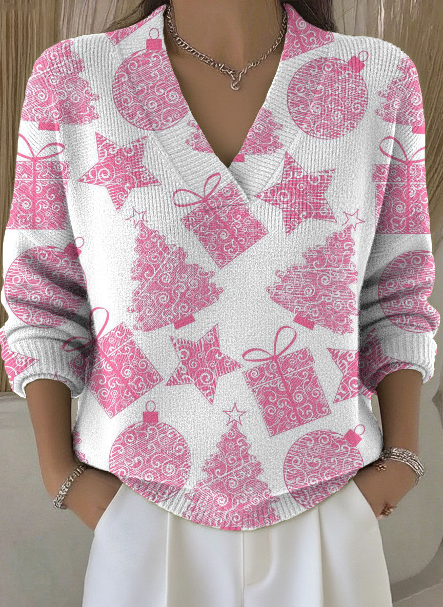 Women's Christmas Pattern Art Print Buttoned Cardigan Sweater
