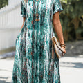 Mint Green Pocket Graffiti Print A Line Dress