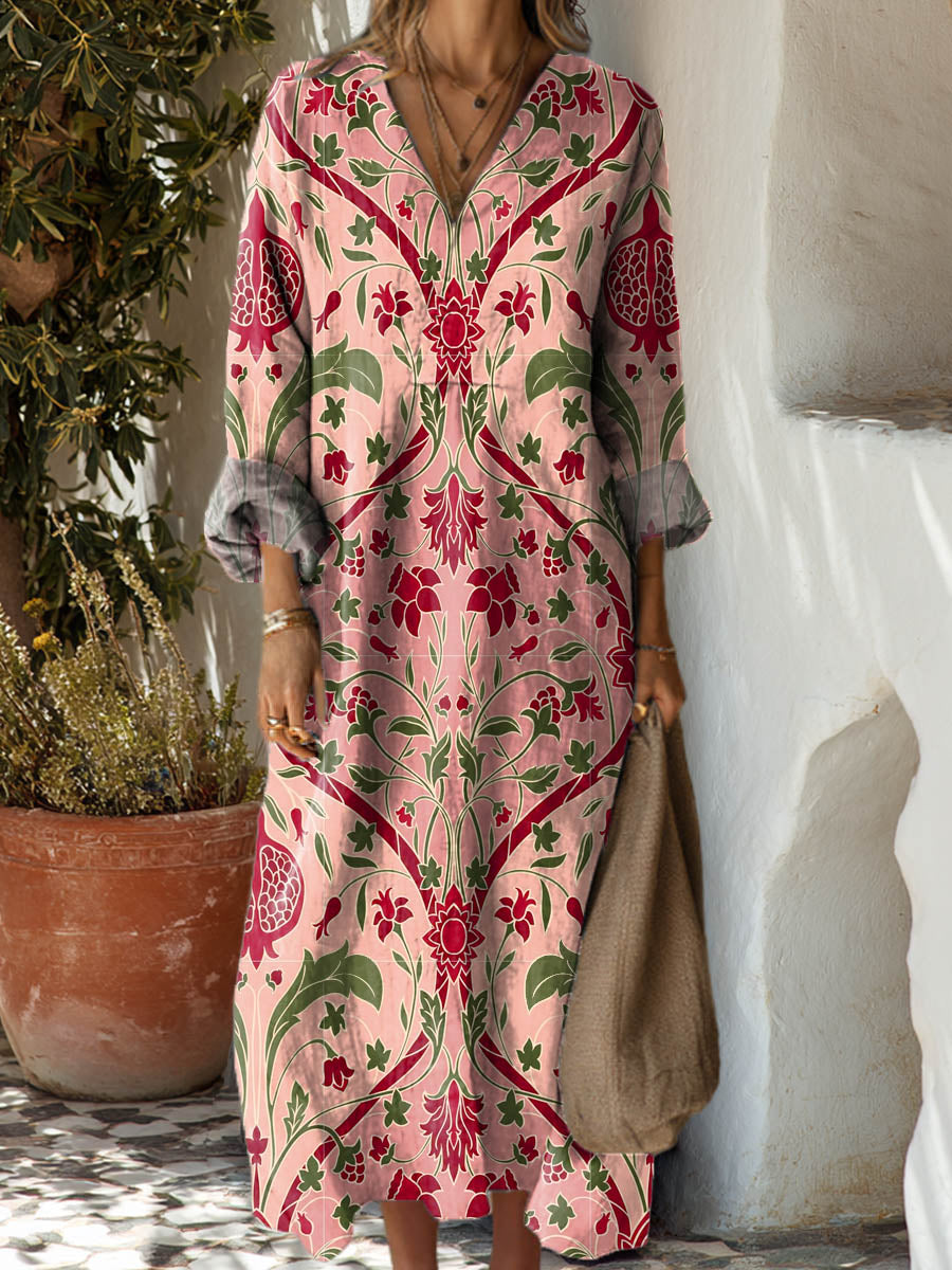 Women's Vintage Floral Pattern Art Print Cotton Dress