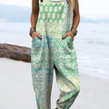Women's Vintage Floral Pattern Art Print Casual 100% Cotton Wide Leg Jumpsuit