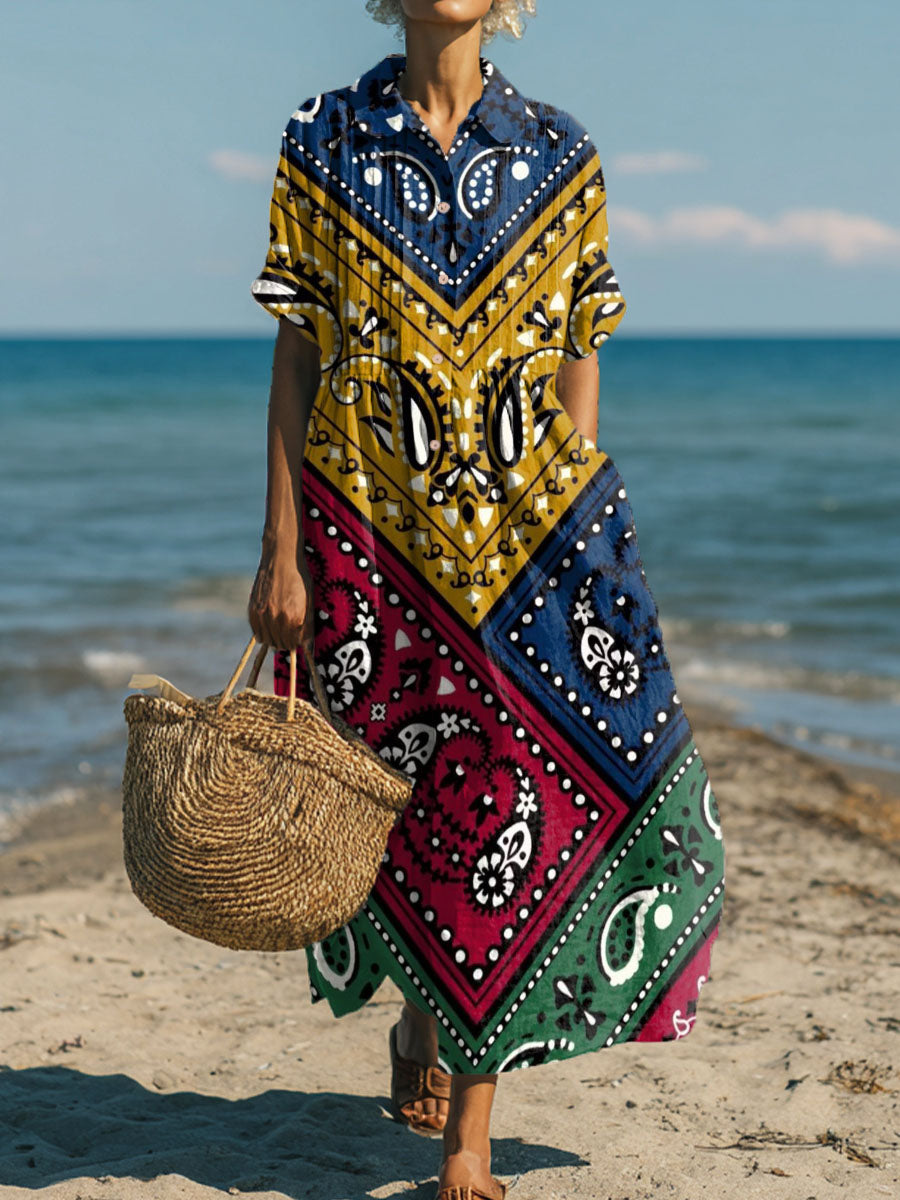 Women's Ethnic Style Splicing Art Print Dress