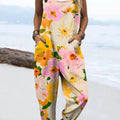 Damen-Jumpsuit mit Vintage-Blumenmuster, lässig, aus 100 % Baumwolle, weites Bein 