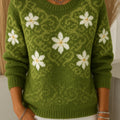 Vintage Flower  Art Print Knit Pullover Sweater
