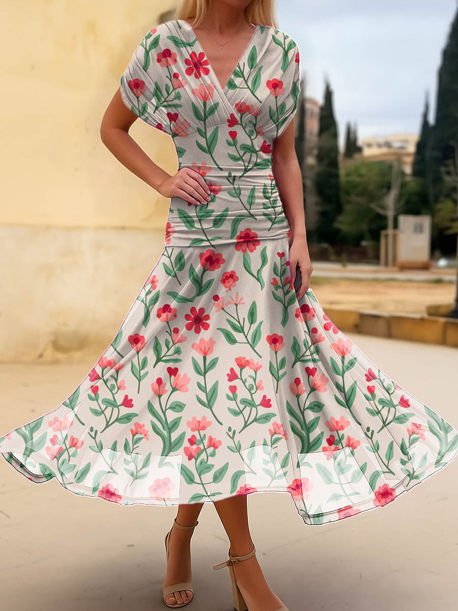 Women's Floral Pattern Art Print Casual Cotton Dress