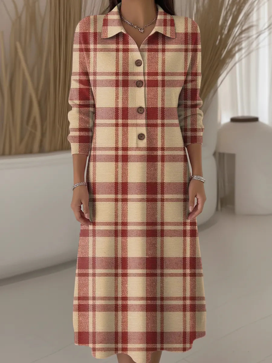 Women's Plaid Pattern Art Print Casual Knitted Dress