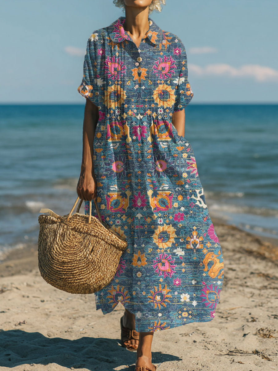 Women's Vintage Flower Art Print Dress