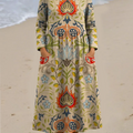 Women's Vintage Floral Art Print Casual Cotton Dress