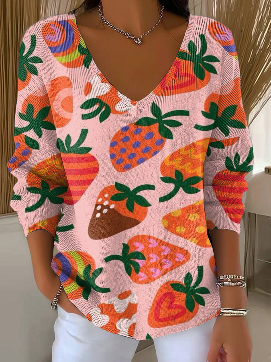 womens-irregular-strawberries-pattern-casual-pullover-sweater