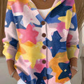 Women's Colorful Starts Printed Casual Hooded Button Sweater