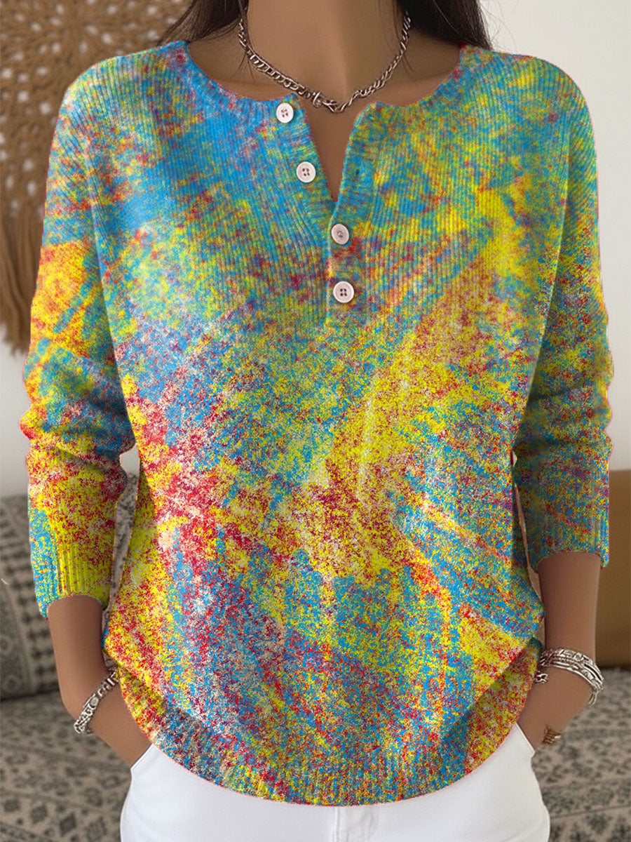 Vintage Art Print Buttoned Cardigan Sweater