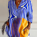 Women's Vintage Blue Line Minimalist Art Print Casual Cotton Shirt