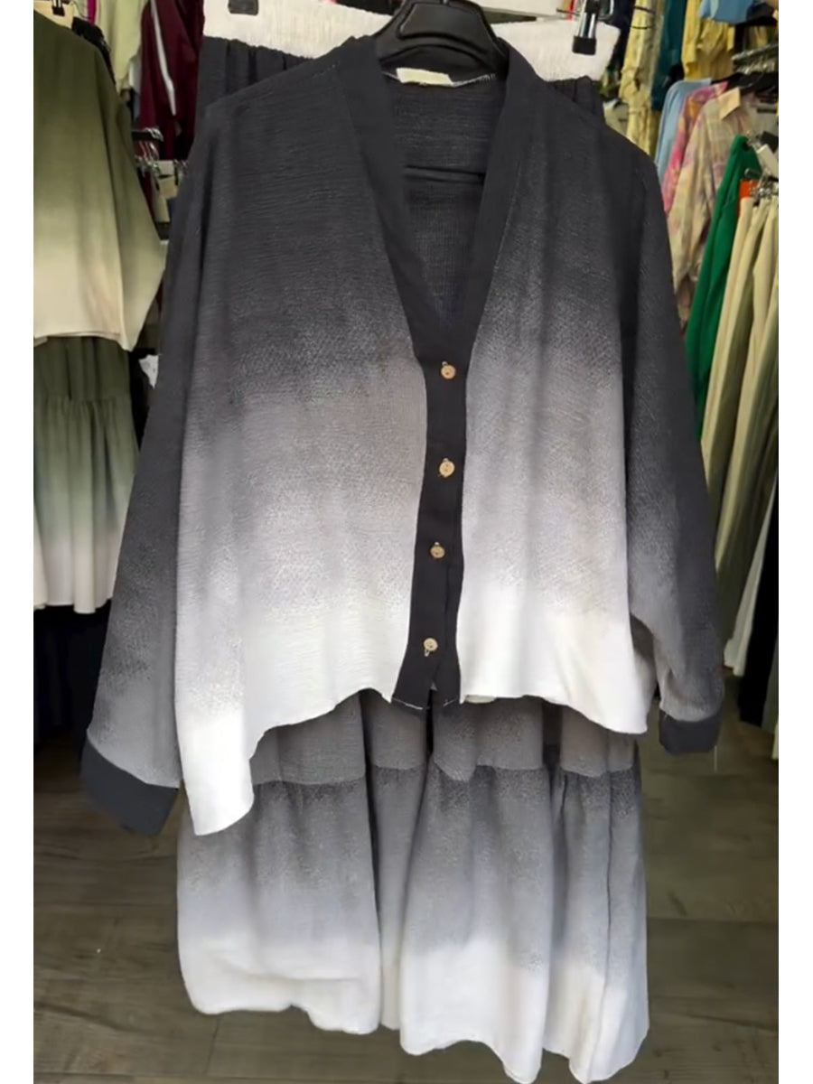 Women's Gradient print shirt and skirt set
