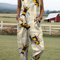 Women's Lovely Bees Art Print Casual 100% Cotton Wide Leg Jumpsuit