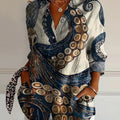 Women's Blue Gold Octopus Print Casual Cotton Shirt