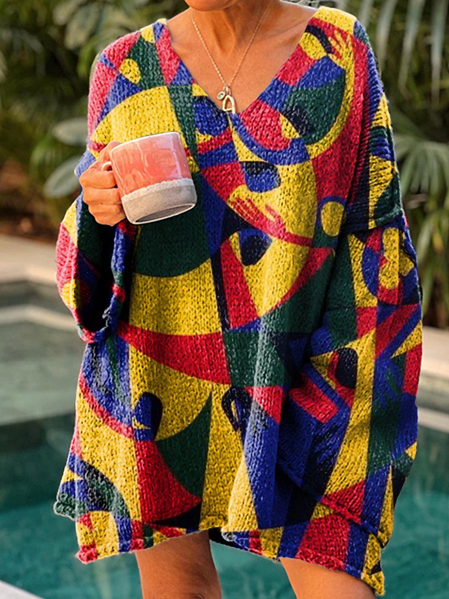 womens-geometric-pattern-art-print-casual-pullover-sweater