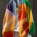 Women's Geometry Colors Abstract Art Print Casual Cotton And Linen Shirt