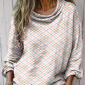 Women's Fine Plaid Print Casual Long Sleeve T-shirt