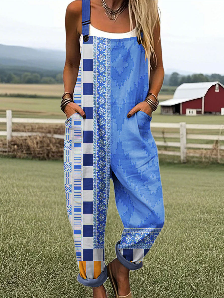 Women's Retro Pattern Art Pattern Print Casual 100% Cotton Jumpsuit