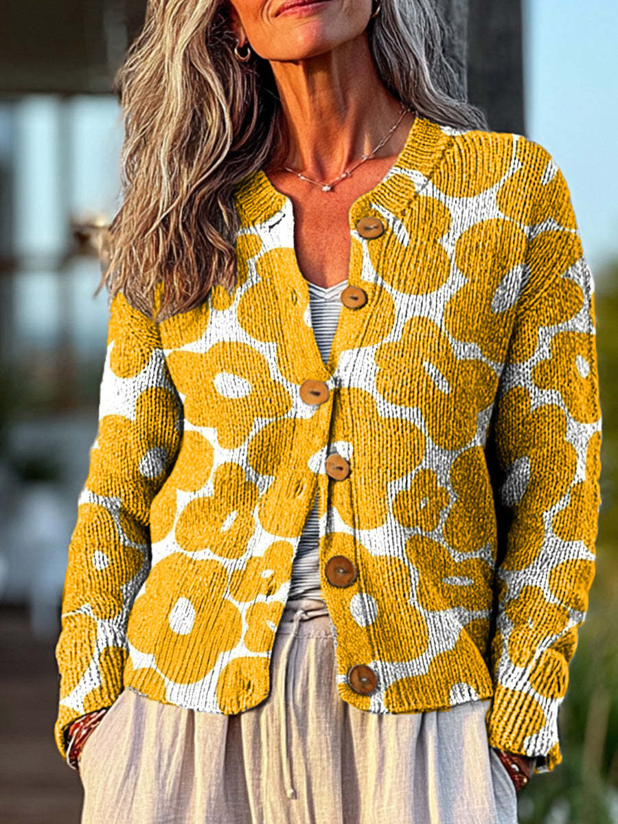 abstract-yellow-floral-painting-art-print-buttoned-cardigan-sweater