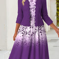 Purple Tummy Coverage Floral Print Dress and Cardigan