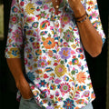 Women's Floral Pattern Art Casual Classic Henley Collar 100% Cotton T-shirt