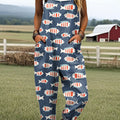 Women's Cute Fish Art Print Casual 100% Cotton Wide Leg Jumpsuit