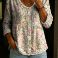 Women's Floral Pattern Art Print Casual Cotton Shirt