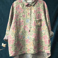 Women's Vintage Floral Art Print Casual Cotton And Linen Shirt