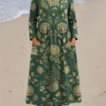 Women's Vintage Floral Art Print Casual Cotton Dress
