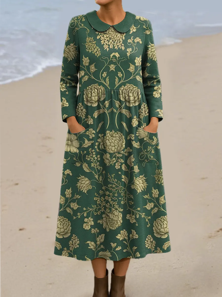 Women's Vintage Floral Art Print Casual Cotton Dress