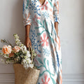 Women's Colorful Coral Print Linen Pocket Dress