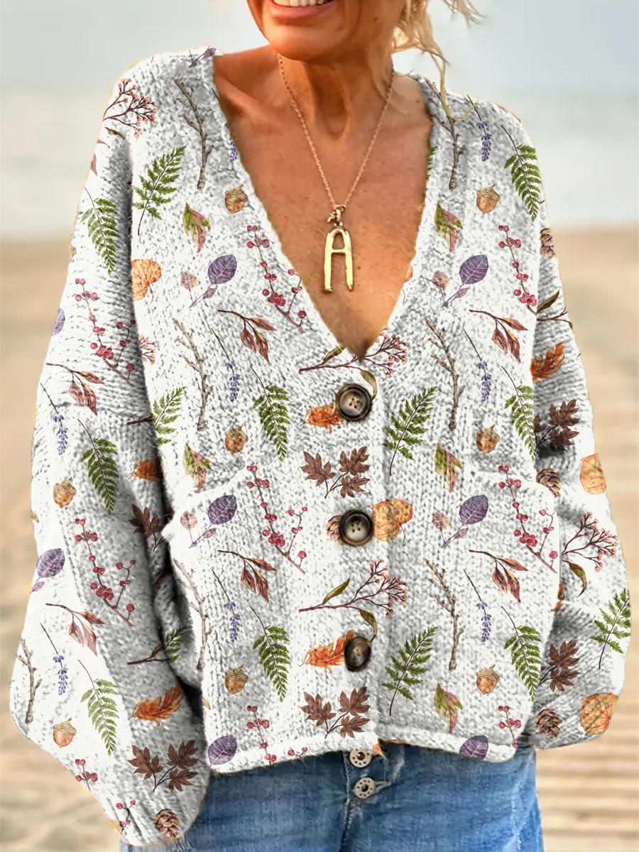 womens-vintage-leaves-art-print-casual-pullover-sweater