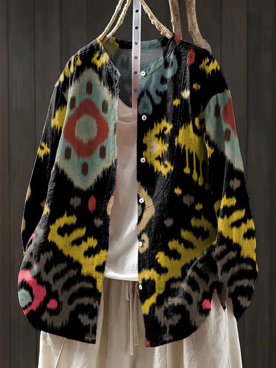Women's Ethnic Pattern Art Print Casual Cotton And Linen Shirt